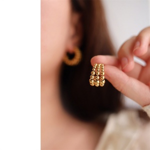 Fashion Fine Jewelry 18k Hoop Earring Stainless Steel Cuff Beads Earring - Product Image 4