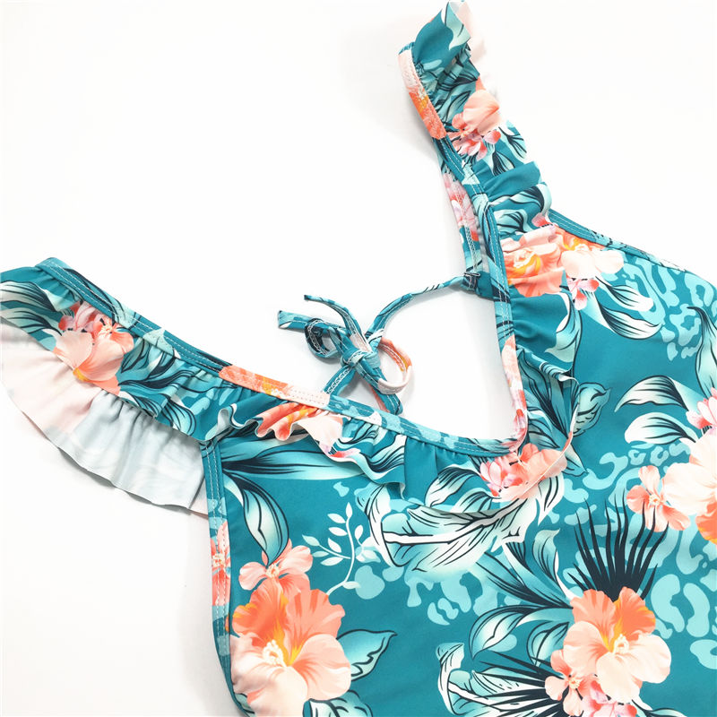 2021 Sexy plant printed one-piece swimsuit backless swimsuit beach wear hot sale swimwear V-neck