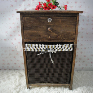 <b>Rustic</b> Style <b>Bedside</b> <b>Table</b> Brown Paulownia Wood Woven Design Durable Home Use Bedroom Living Room - Product Image 1