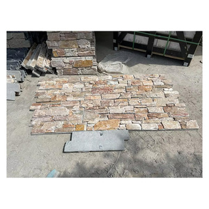 Revêtement mural en pierre naturelle de quartzite roux, pierre de culture moderne avec support en ciment pour fixation par <span class=keywords><strong>crochets</strong></span> - Product Image 2