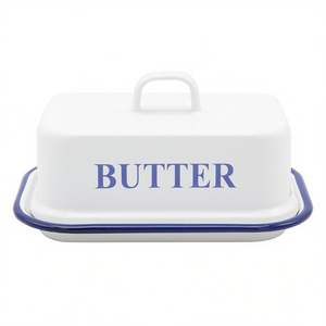 Plato para Mantequilla Husum Blanco con Borde Azul, Recubierto de Esmalte - Product Image 2