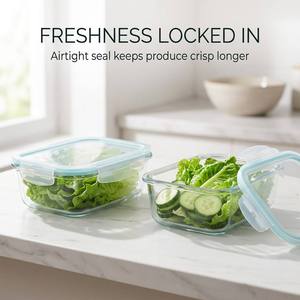 Transparente Glas-Bento-Box mit Plastikdeckel Mikrowellengeeignet Erhitzbar Hohe Kapazität Auslaufsicher Mahlzeitenvorbereitung Gesunde Ernährung Isoliert Umweltfreundlich - Product Image 2