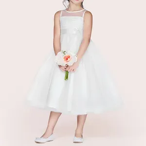 Özel kolsuz beyaz örgü doğum günü partisi balo yaz çiçek kız elbise küçük kız için