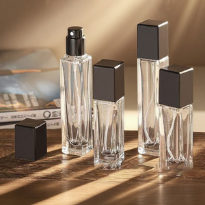 Cosmetics Packaging Portable Mini <b>Empty</b> Square <b>Spray</b> <b>Bottle</b> Clear Screw Refillable 10ml Glass Perfume <b>Bottle</b> With Black Cap - Product Image 5