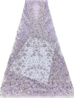 Tissu en dentelle brodée florale de luxe violet avec paillettes, tissu écologique pour vêtements