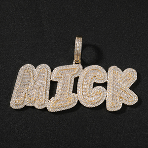 Iced out <span class=keywords><strong>CZ</strong></span> cơ thể chất béo font Baguette tùy chỉnh tên Mặt dây chuyền Hiphop phong cách vòng cổ ban đầu thư cá nhân đồ trang sức cho nam giới phụ nữ - Product Image 5