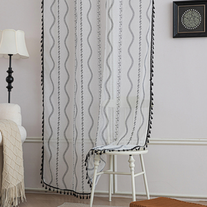 Rideaux transparents Bohemian Wave 100% Polyester-Glands peints à la main d'inspiration marocaine, bloquant les UV pour chambre à coucher/café/maison de plage - Product Image 2