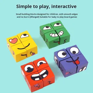 Cubo que cambia de cara de madera de diseño Popular, bloques de construcción, tarjeta educativa Montessori, juguete de rompecabezas competitivo en la naturaleza - Product Image 2