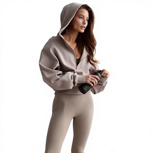 New Arrival Solid Thick Oversize Custom logo Sweatpants and Hoodie Jogger <b>Set</b> Crop Top for <b>Women</b> - Product Image 1