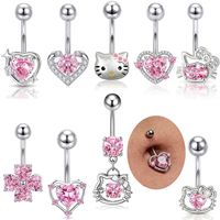Nouveau piercing de nombril unisexe en acier inoxydable rose avec zircon rose en forme de cœur et trèfle à quatre feuilles, idéal pour un cadeau de mariage