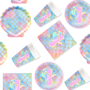 DAMAI - Juego de Vajilla con Temática de Sirena para Fiesta de Cumpleaños, con Platos, Vasos y Servilletas para 8 Personas - Product Image 2