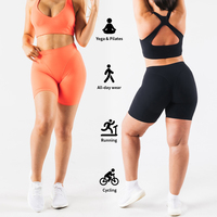 Logo personnalisé shorts de yoga 2 pièces de haute qualité pour femmes shorts de fitness ensembles de soutien-gorge de sport avec haut dans le dos croisé