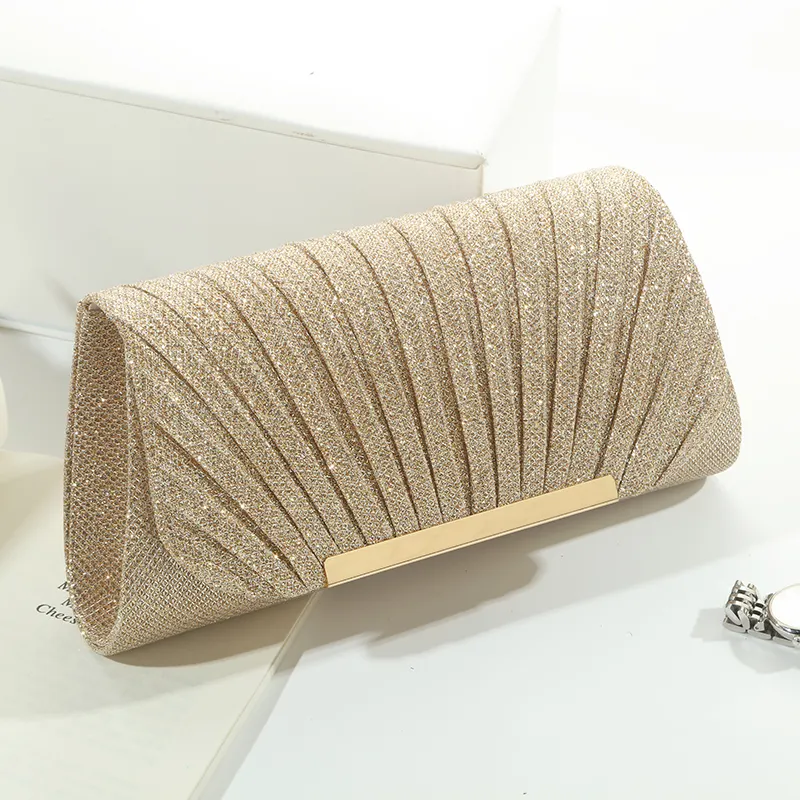Factory Wholesale Drilling Process Wrinkles Texture Manual Chic Shiny Party Bridal Evening Daily Clutch Handbag Eveningbag