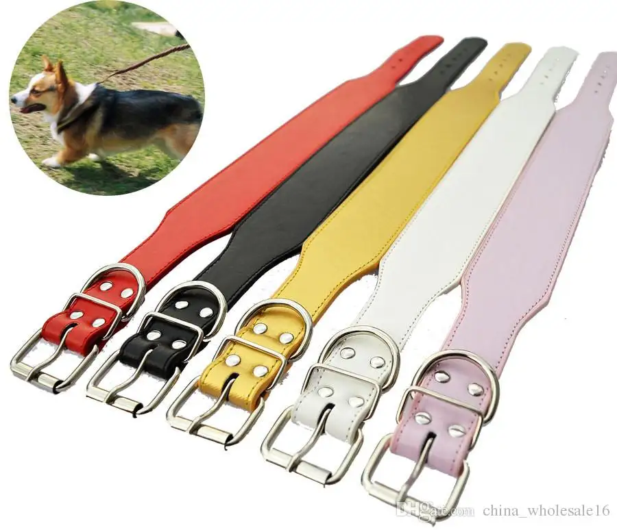 Collar grande de piel sintética para perro, accesorio de 5CM de ancho, 2 pulgadas de ancho, Color blanco, negro, rojo, rosa y dorado, productos para mascotas de tamaño medio