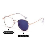 Lunettes photochromiques pour femmes et hommes, monture ronde en métal, anti-reflet, anti-lumière bleue, verres photogray bleus