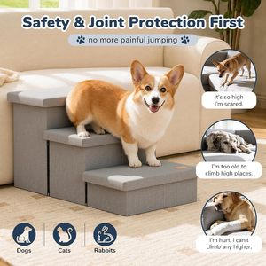Escalier pour chien Fecuria à 3 marches, 18 pouces de hauteur, avec rangement pour lit, canapé, fenêtre, voiture, chiens de taille moyenne, respectueux des articulations, marches antidérapantes - Product Image 6
