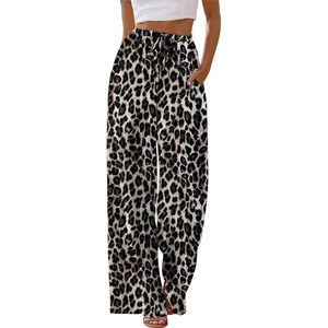 Pantalones anchos para mujer, cintura alta, con cordón, cintura elástica, pantalones Palazzo fluidos con bolsillos, ropa de verano para vacaciones en la playa - Product Image 2
