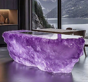 Table de bar carrée en résine transparente de luxe moderne R066, mobilier d'art de style cristal, îlot lumineux, mobilier de maison - Product Image 4