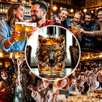 Bouteilles de whisky, vodka et vin en verre épaissi avec bouchon à vis en cristal, modèle tête de loup créatif, 150 ml et 350 ml, vente en gros OEM/ODM