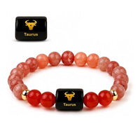 Bracelet extensible en cristal des 12 signes du zodiaque, 8 mm, pierres naturelles œil de tigre, obsidienne, aventurine, charme doré, énergie curative, perles, cadeau unisexe