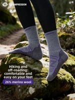 Chaussettes de compression mi-mollet en laine mérinos ZZCOMPRESSION pour la randonnée en plein air, l'alpinisme, le ski, la course à pied et les sports, séchage rapide