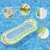 Matelas flottant gonflable Mart avec appui-tête en maille et fleurs scintillantes, hamac aquatique, chaise longue flottante pour adultes, été, piscine, plage