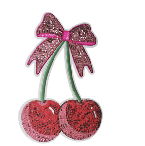 Op maat gemaakte rode kersen strik kus liefde Valentijnsdag glitter pailletten patch zelfklevend grote chenille patch strijkbaar op hoodie/trui - Product Image 3