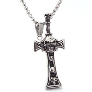 Skull <b>Cross</b> Pendant Necklace Zinc Alloy Unisex Gift Jewelry Fashionable Design - Product Image 1