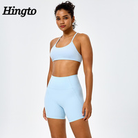Ensemble 2 pièces de shorts de sport pour femmes, taille haute, en Spandex/Polyester respirant, pour yoga et gym, vente en gros OEM