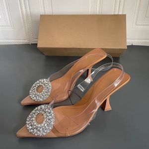 Chaussures à talon transparent, mules transparentes à talon crayon avec perles pour femmes - Product Image 3