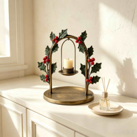 Porte-bougie en métal de Noël avec motif arche de baies de houx, support de bougie suspendu vintage pour la décoration de table de Noël à la maison