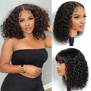 Peluca de Cabello Indio de Alta Calidad, Rizado y Ondulado, Corto, con Frente de Encaje Completo, Se Puede Teñir/Permanentear, Ajuste Universal - Product Image 1