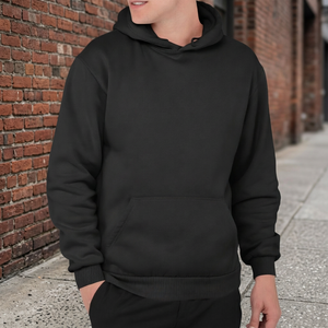 Men's Black Solid Plain Dyed Hooded Sweatshirt Regular Fit Casual Autumn Wear 100% Cotton Fleece Woven Front Pocket <b>Design</b> - Product Image 4