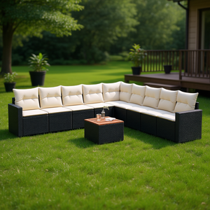 Conjunto de Sofá Grande para Jardín de Poliratán Negro con Fundas Extraíbles, Muebles de Exterior de Diseño Moderno con Cojines de Espuma de Alta Densidad - Product Image 2