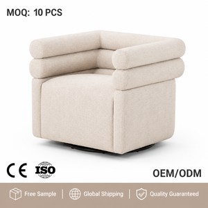 Poltrona Moderna OEM&ODM in Stile <span class=keywords><strong>Crema</strong></span> per Soggiorno, Sedia Girevole Effetto Lino con Braccioli Arrotondati, Poltrona Relax - Product Image 3
