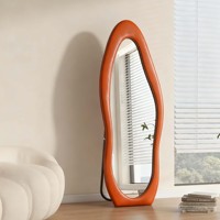 Grand miroir sur pied Art Déco fait main, écologique, avec cadre en bois recouvert de cuir microfibre PU, pour entrée et chambre à coucher