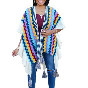 Recién llegados tops para mujer Tejido geométrico Crochet Tassel Cardigan Cape ropa de mujer tops