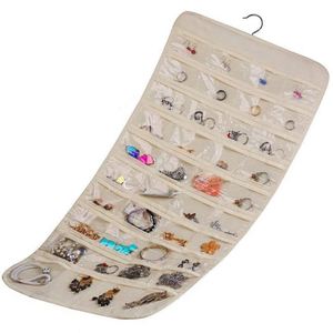 Organisateur suspendu double face à 80 poches pour bijoux, colliers, boucles d'oreilles et bracelets, boîte de rangement pour boucles d'oreilles - Product Image 5