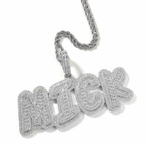 Iced out <span class=keywords><strong>CZ</strong></span> cơ thể chất béo font Baguette tùy chỉnh tên Mặt dây chuyền Hiphop phong cách vòng cổ ban đầu thư cá nhân đồ trang sức cho nam giới phụ nữ - Product Image 4