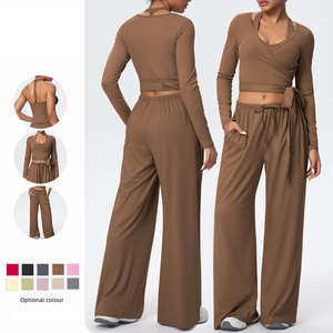 กางเกงโยคะขายาวสีพื้นแบบมีกระเป๋า ผ้าเนื้อนุ่มยืดได้สี่ทิศทาง ระบายอากาศได้ดี ทรงหลวม ใส่สบาย ไซส์ใหญ่ สำหรับผู้หญิง - Product Image 1