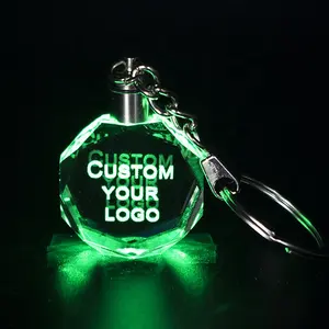 Factory cheap wholesale k9 blank LED lights crystal glass keychains custom 3d laser engraved car logo big size crystal keychain