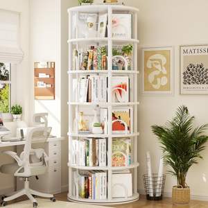 Libreria Girevole a 6 Ripiani, Torre Rotante Contemporanea per Ufficio e Soggiorno, Scaffale Girevole a 360° - Product Image 6