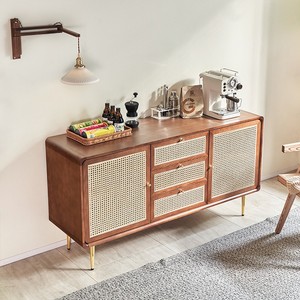 Meuble de rangement facile à assembler, <span class=keywords><strong>buffet</strong></span> en rotin avec rangements, armoire avec 3 tiroirs, <span class=keywords><strong>buffet</strong></span> en bois pour la cuisine - Product Image 5