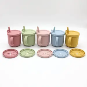 Kostenlose Probe Bpa Free 2 In 1 Kleinkind Getränk Mit Stroh deckel Kein Verschütten Baby Silikon Sippy Snack Cup