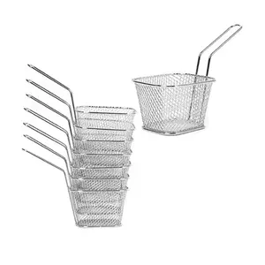 Rede de cestas para fritar pão, rede de metal e prata para restaurante, rede de malha de arame em aço inoxidável, mini cesta quadrada para fritar, fritar, pão e lanches