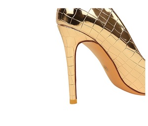 Chaussures pour femmes en cuir verni, bout pointu, talon aiguille, nœud métallique, talons de 10 cm - Product Image 6