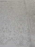 Tissu en dentelle à sequins roses avec élastique, 100% polyester, broderie de perles florales et dentelle guipure pour robes de mariée