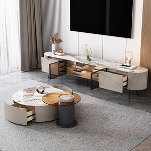 Juego de <span class=keywords><strong>Mesa</strong></span> de Centro Redonda de Madera y Mármol de Lujo Moderno y Mueble <span class=keywords><strong>para</strong></span> <span class=keywords><strong>TV</strong></span> Multifuncional con Cajones <span class=keywords><strong>para</strong></span> Sala de Estar, Diseño Decorativo - Product Image 6