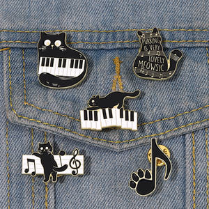 Pasadores esmaltados de ritmo de gato, teclas de <span class=keywords><strong>Piano</strong></span> personalizadas, broches de <span class=keywords><strong>notas</strong></span> musicales de gatito, insignias de solapa, joyería musical de animales, regalo para niños y amigos - Product Image 1