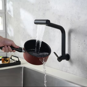 Grifo de Cocina Monomando de Latón de Diseño Moderno con Válvula de Cerámica; Acabado Negro Mate Montado en la Pared para Agua Fría, Ideal para Hoteles y Centros Comerciales - Product Image 2